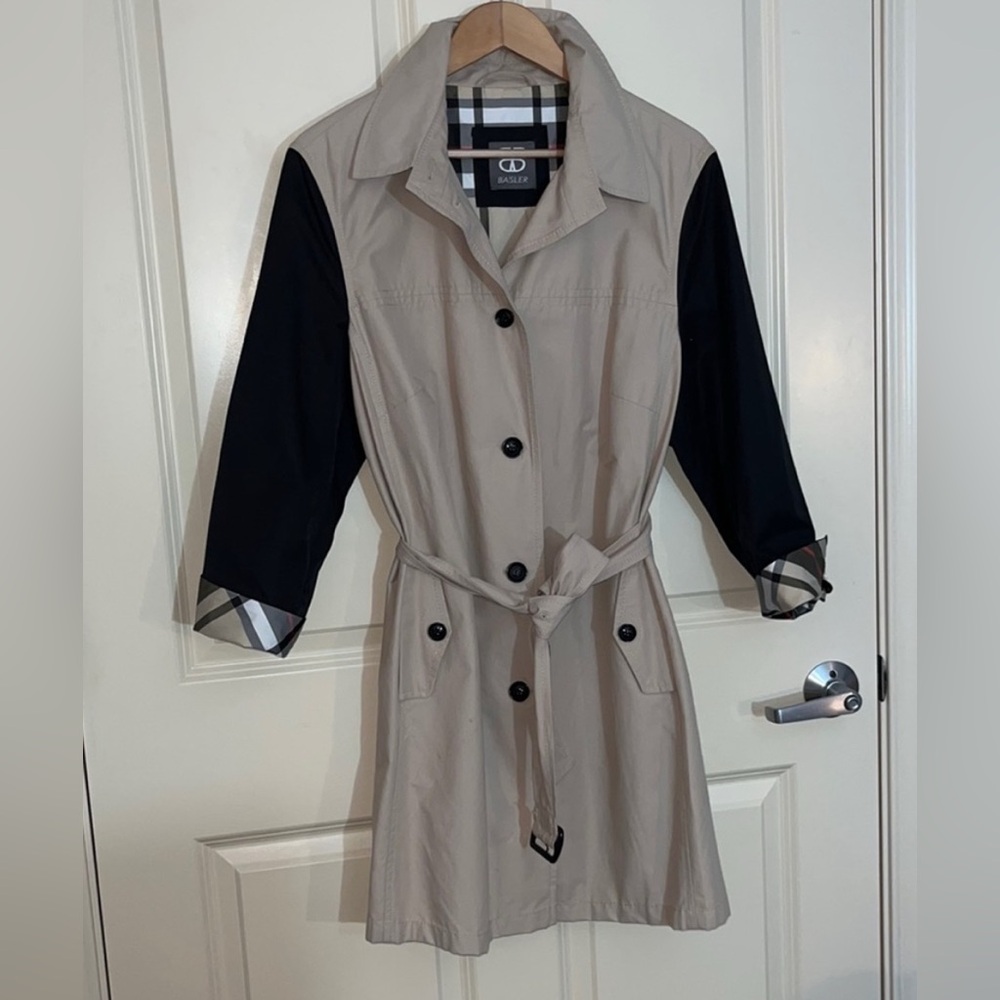 Basler Tan & Plaid  Jacket Coat Trench XL-XXL